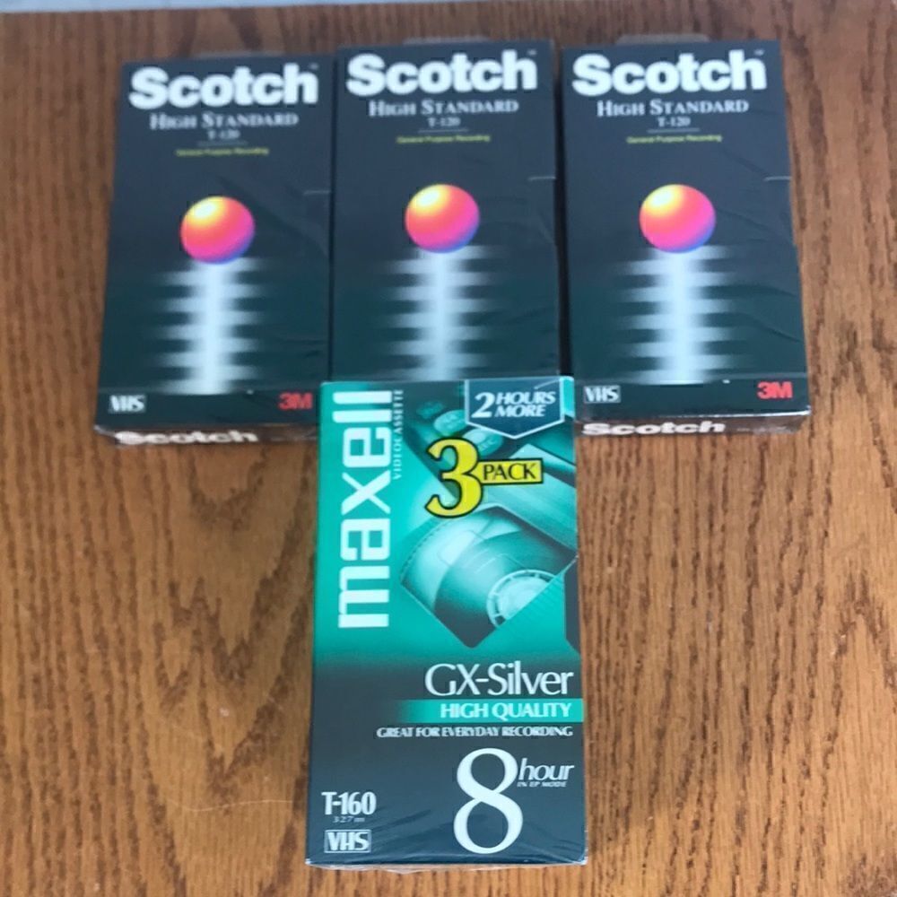 Scotch & Maxell set six VHS Recording tapes new in package high standard T-160